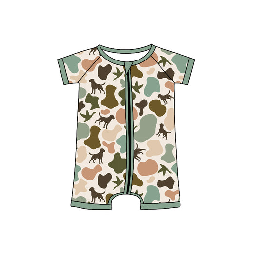 (Pre-order)SR2972 Duck Dog Camo Print Baby Summer Zipper Sleeper Romper