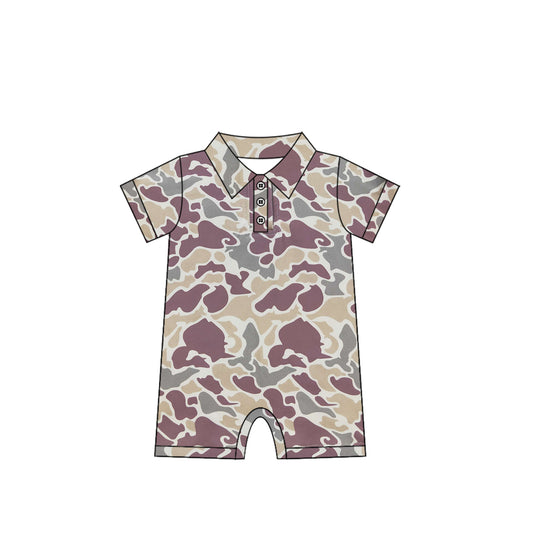(Pre-order)SR2974 Purple Khaki Camo Print Baby Summer Romper