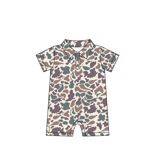 (Pre-order)SR2975 Purple Green Camo Print Baby Summer Romper