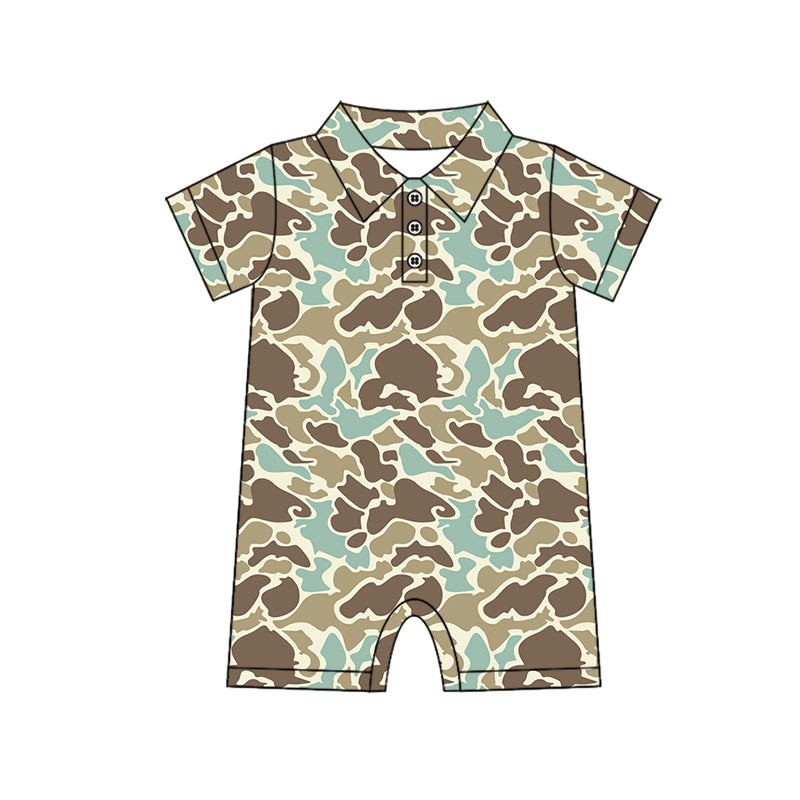 (Pre-order)SR2978 Khaki Brown Camo Print Baby Summer Romper