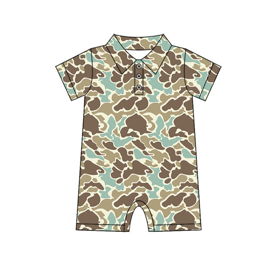 (Pre-order)SR2978 Khaki Brown Camo Print Baby Summer Romper
