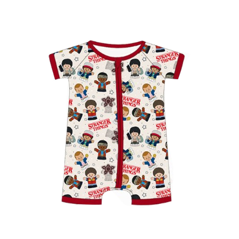 (Pre-order)SR2990 STRANGE* THING* Print Baby Boys Summer Zipper Romper