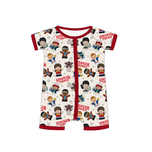 (Pre-order)SR2990 STRANGE* THING* Print Baby Boys Summer Zipper Romper