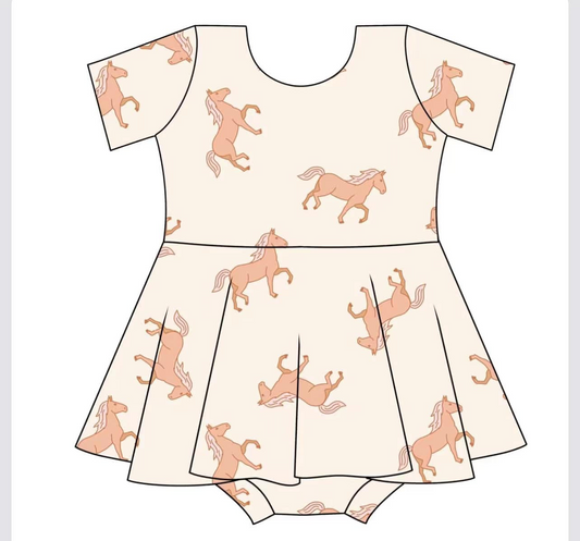 (Pre-order)SR3001 Horse Print Baby Girls Summer Big Ruffle Romper