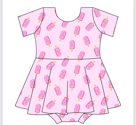 (Pre-order)SR3002 Pink Popsicle Print Baby Girls Summer Big Ruffle Romper