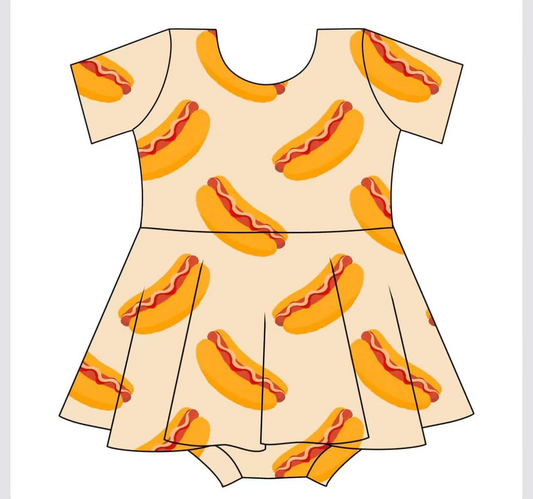 (Pre-order)SR3003 Hot Dog Print Baby Girls Summer Big Ruffle Romper