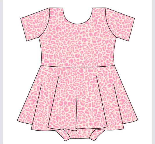 (Pre-order)SR3006 Pink Leopard Print Baby Girls Summer Big Ruffle Romper