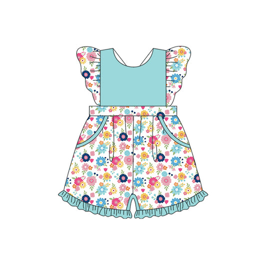 (Pre-order)SR2309 Colorful Flowers Print Girls Summer Jumpsuits