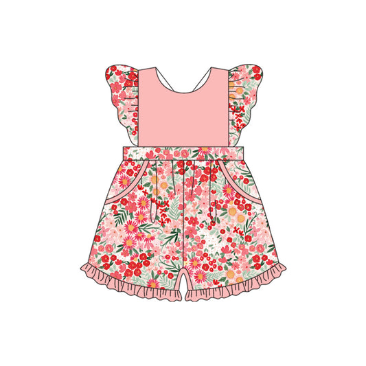 (Pre-order)SR2311 Pink Flowers Print Girls Summer Jumpsuits