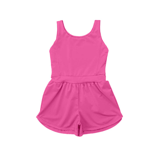 (Pre-order)SR3022 Hot Pink Color Girls Summer Yoga Jumpsuits