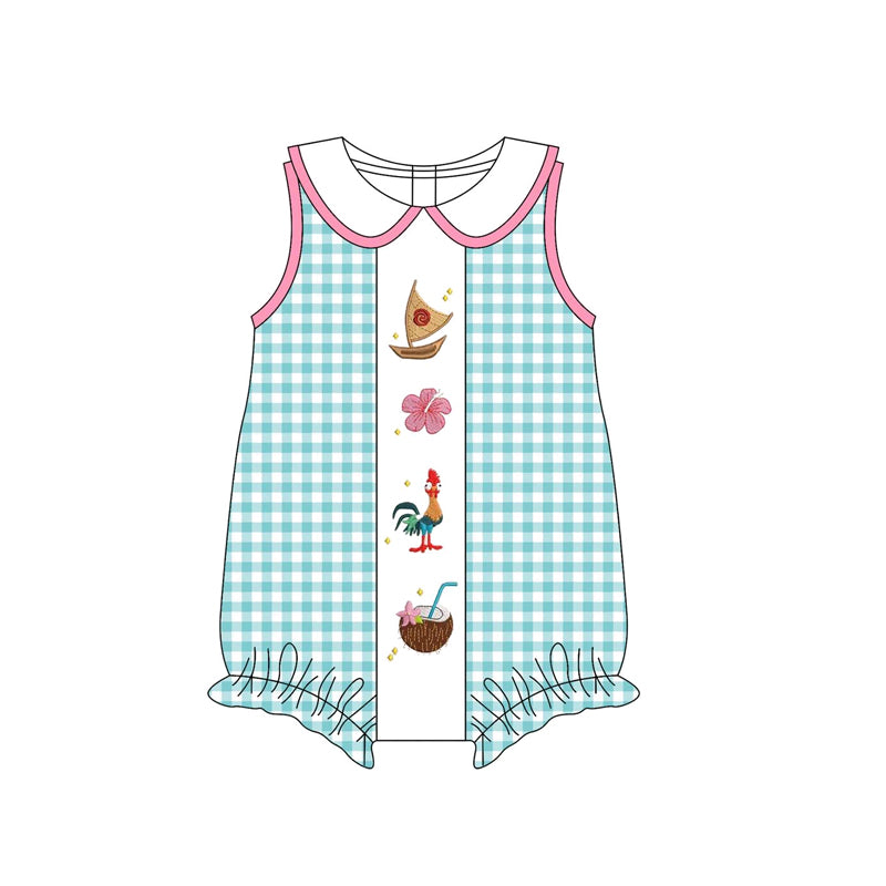 (Pre-order)SR3034 Cartoon Princess Moan* Plaid Print Baby Girls Summer Romper