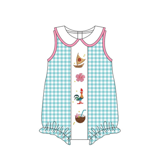(Pre-order)SR3034 Cartoon Princess Moan* Plaid Print Baby Girls Summer Romper
