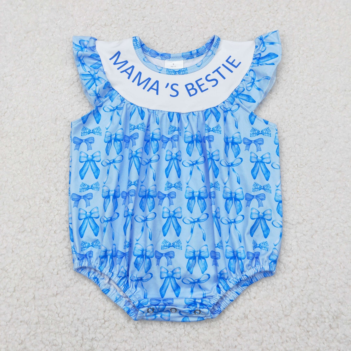 SR3039 MAMA'S BESTIE Blue Bows Print Baby Girls Summer Romper