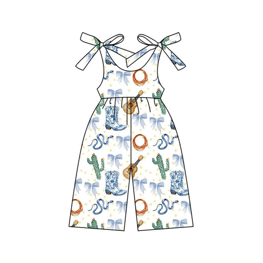 (Pre-order)SR3041 Boots Blue Bows Print Girls Summer Jumpsuits