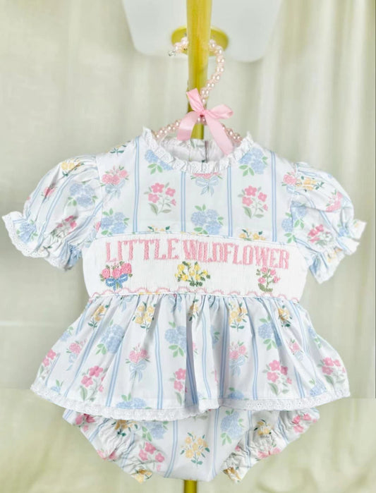 (Pre-order)SR3043 Little Wild Flower Print Baby Girls Summer Romper