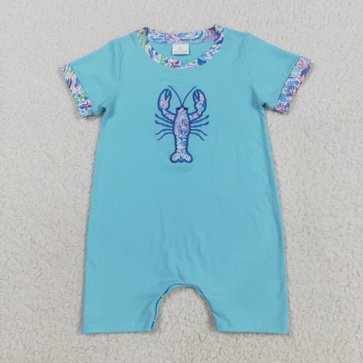 Crayfish Seaweed Embroidery Kids Summer Clothes Sibling Matching Wear
