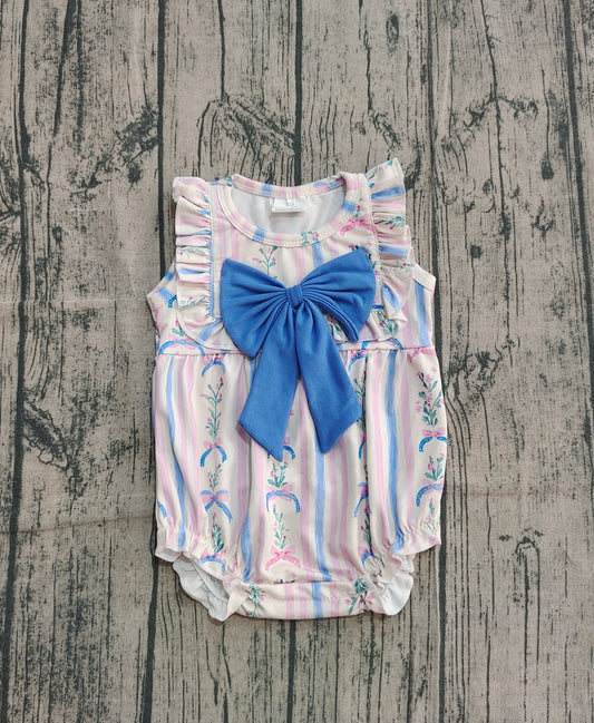 (Pre-order)SR3045 Flowers Bows Stripes Print Baby Girls Summer Romper