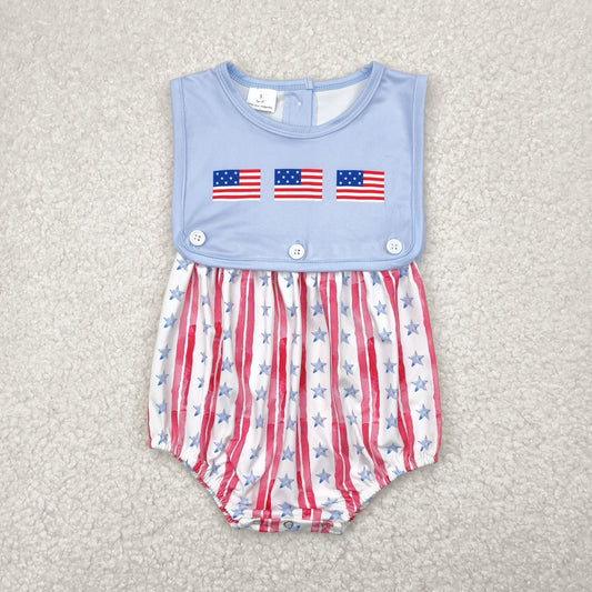 SR3049 Flag Stars Print Baby Boys 4th of July Romper