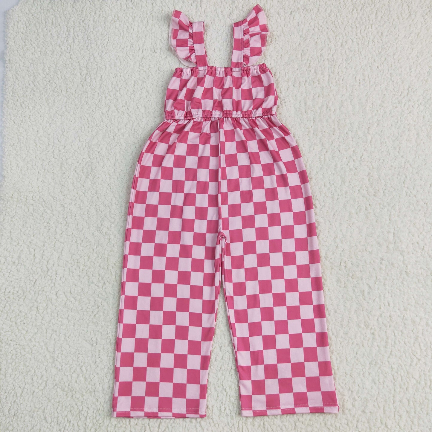 SR3050 Pink Plaid Print Girls Summer Jumpsuits