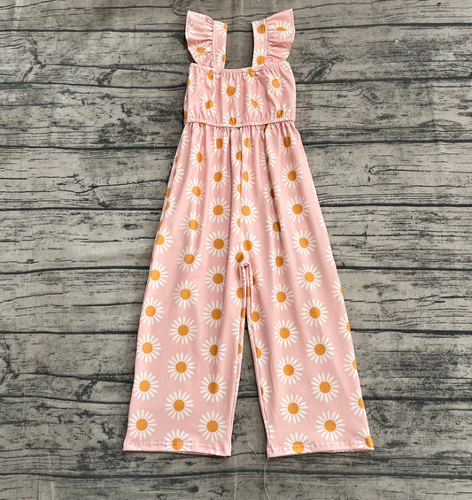 (Pre-order)SR3052 Pink Flowers Print Girls Summer Jumpsuits