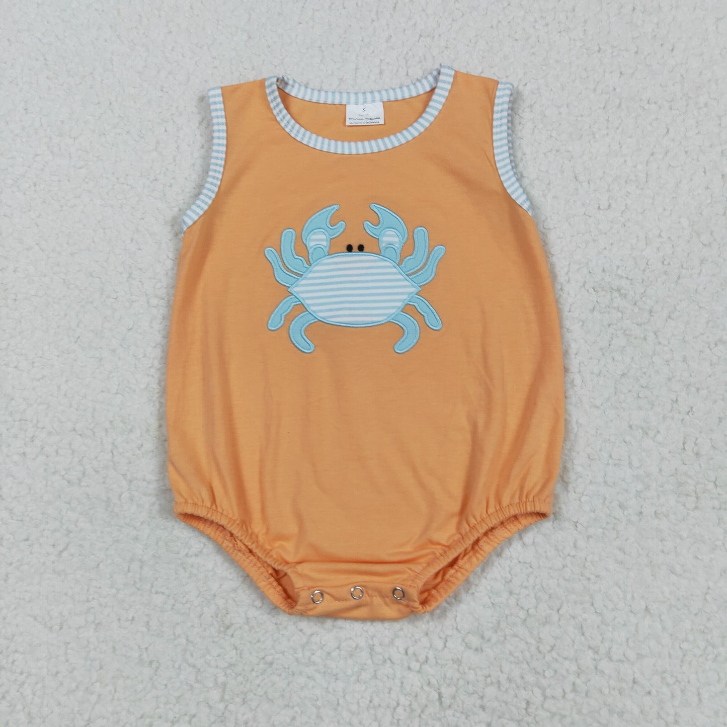 SR3058 Crab Embroidery Orange Print Baby Boys Summer Romper
