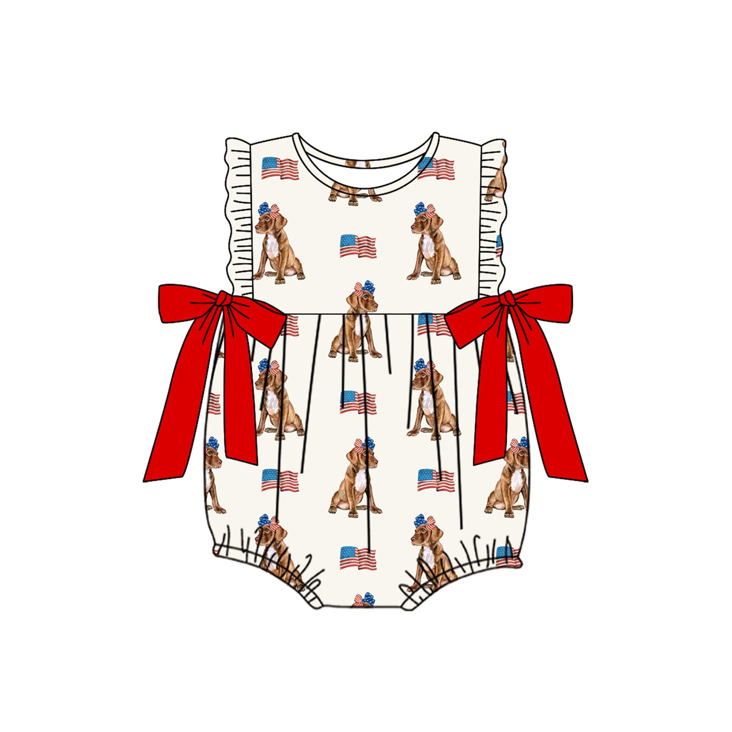 (Pre-order)SR3063 Dog Flag Print Baby Girls 4th of July Romper