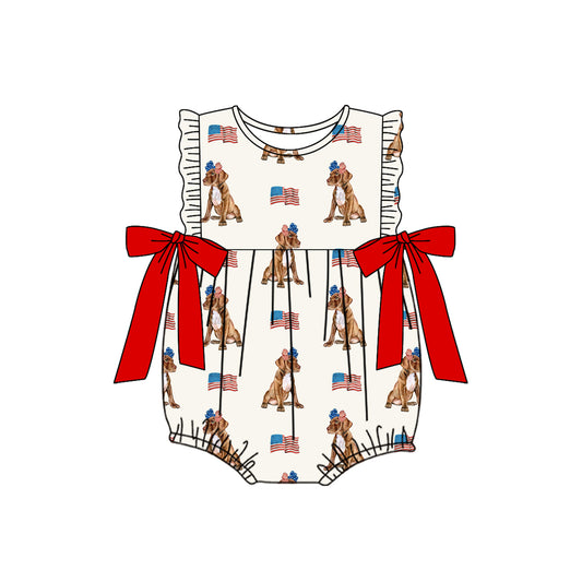 (Pre-order)SR3063 Dog Flag Print Baby Girls 4th of July Romper