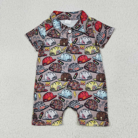 SR3067 Cartoon Cars Print Baby Boys Summer Shirts Romper
