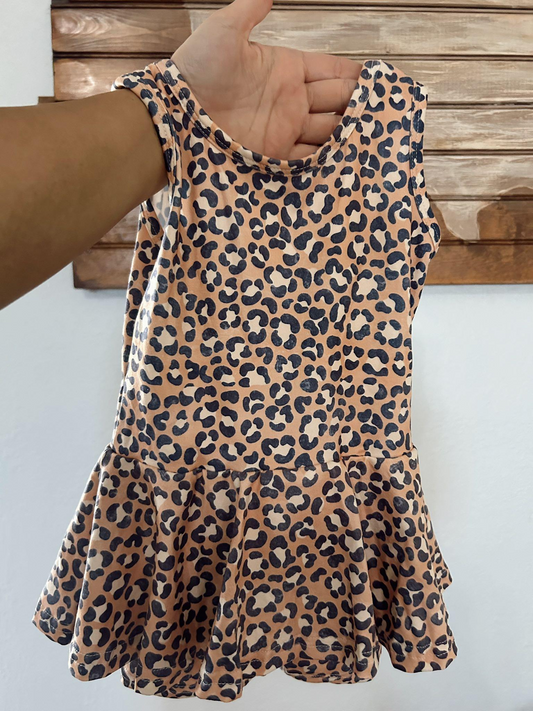 (Pre-order)SR3070 Leopard Print Girls Summer Skirted Jumpsuits