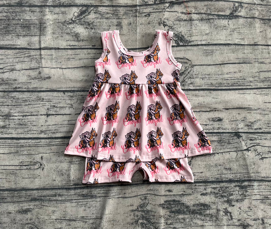 (Pre-order)SR3072 Horse Cowgirl Print Girls Summer Skirted Jumpsuits