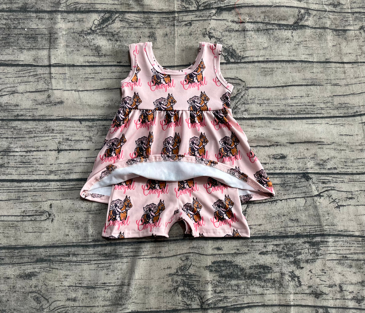 (Pre-order)SR3072 Horse Cowgirl Print Girls Summer Skirted Jumpsuits