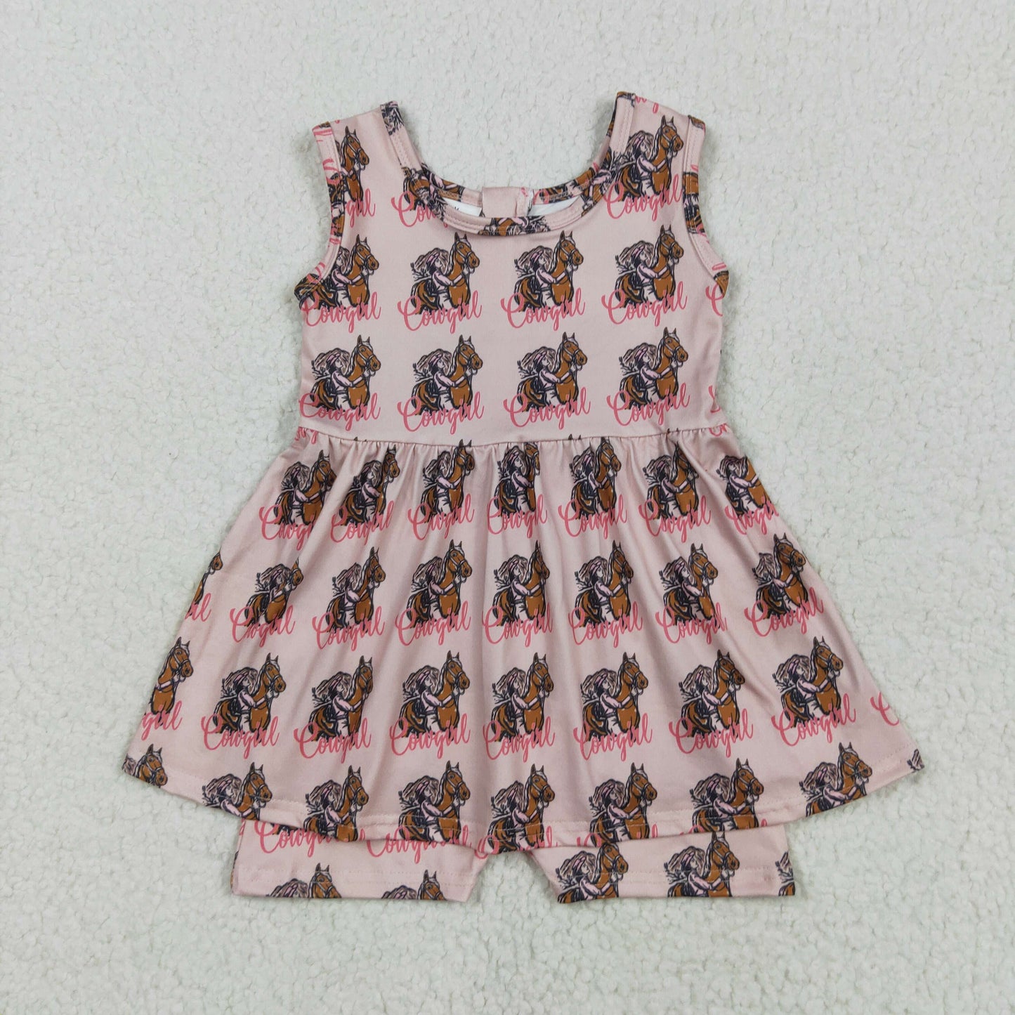 SR3072 Horse Cowgirl Print Baby Romper Girls Summer Skirted Jumpsuits