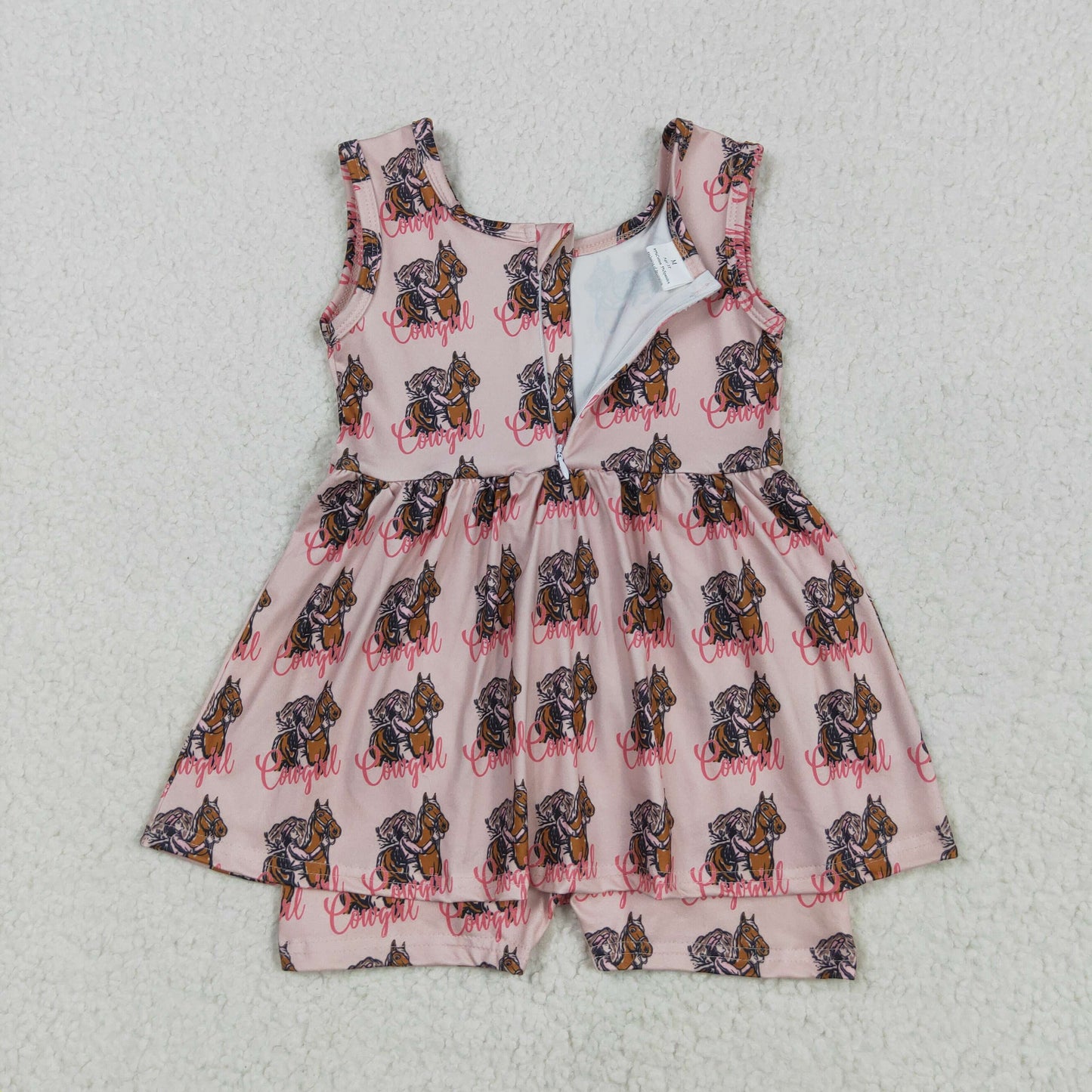 SR3072 Horse Cowgirl Print Baby Romper Girls Summer Skirted Jumpsuits