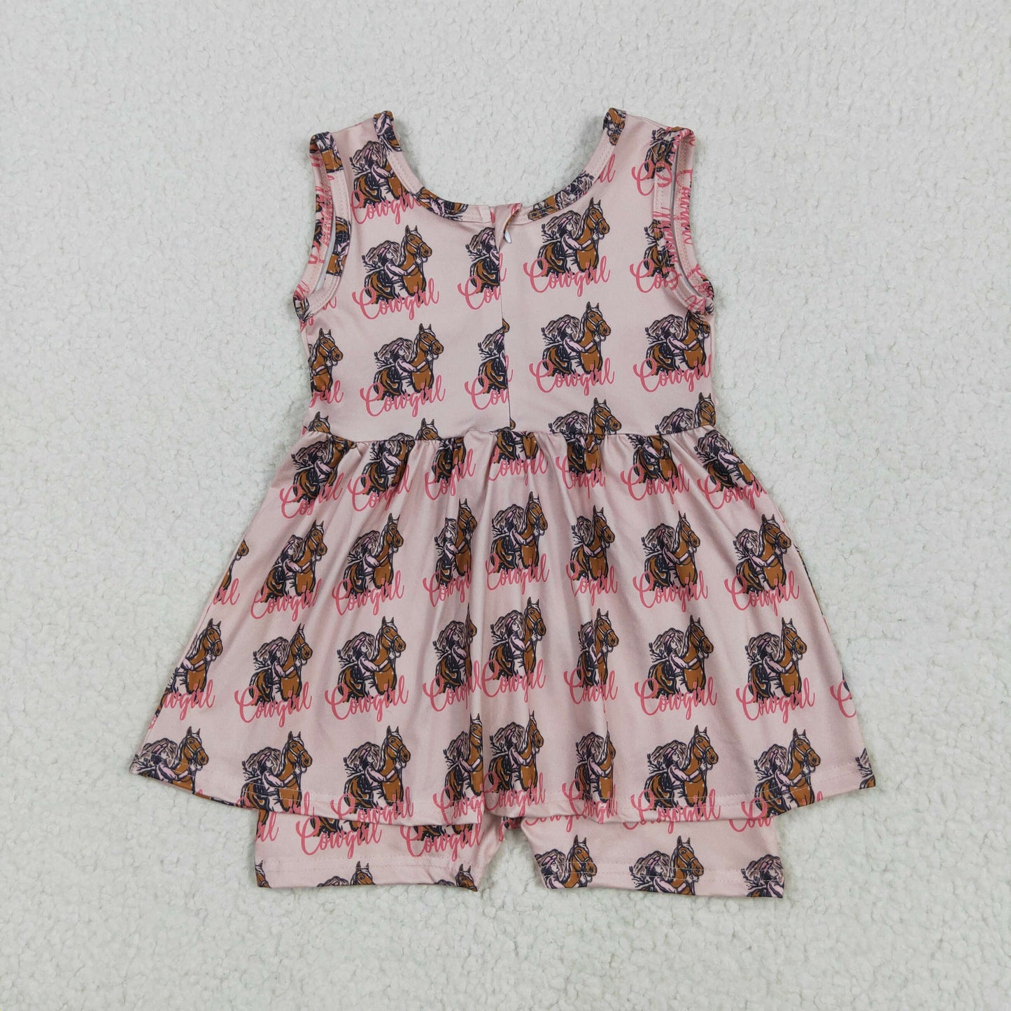 SR3072 Horse Cowgirl Print Baby Romper Girls Summer Skirted Jumpsuits