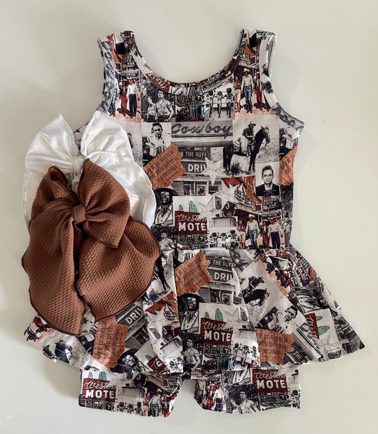 (Pre-order)SR3073 Cowboy Print Girls Summer Skirted Jumpsuits