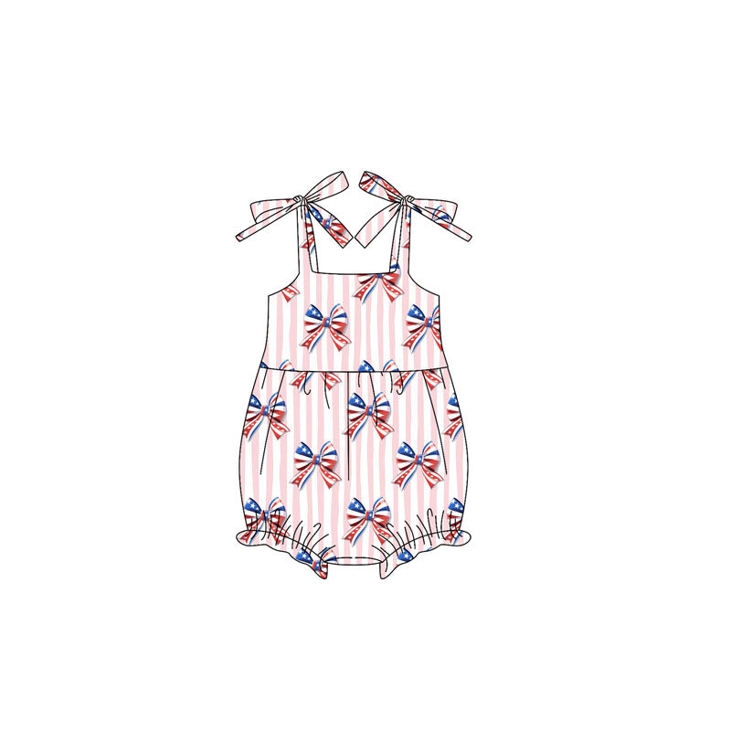 (Pre-order)SR3081 Bows Print Baby Girls 4th of July Romper