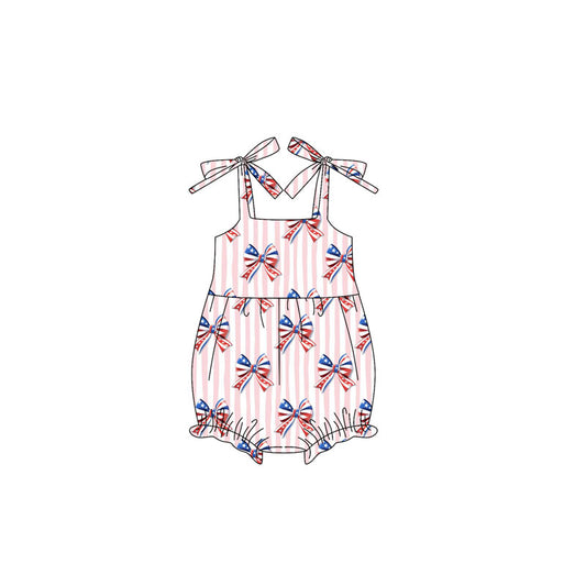 (Pre-order)SR3081 Bows Print Baby Girls 4th of July Romper