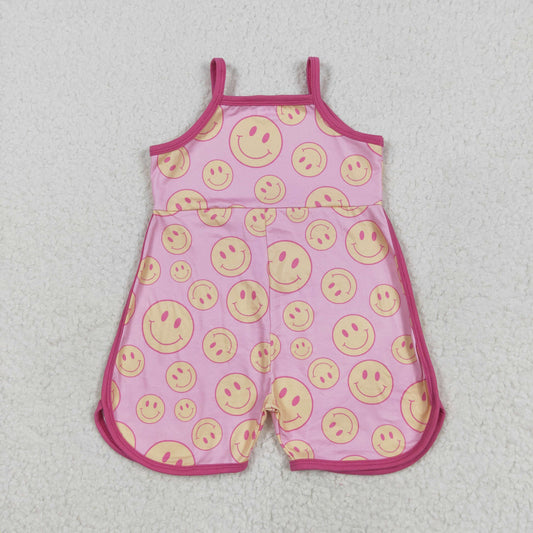SR3083 Smiling Face Pink Print Girls Summer Jumpsuits