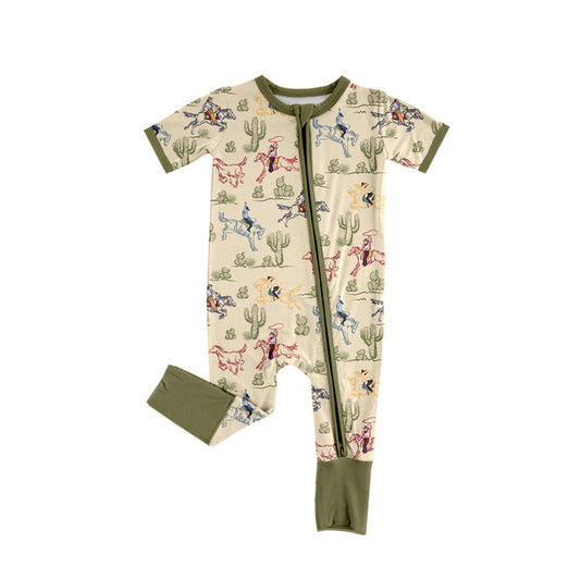 (Pre-order)SR3099 Cowboy Cactus Western Print Baby Boys Zipper Sleeper Romper