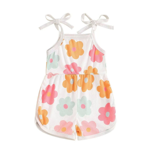 (Pre-order)SR3102 Colorful Flowers Print Girls Summer Strap Jumpsuits