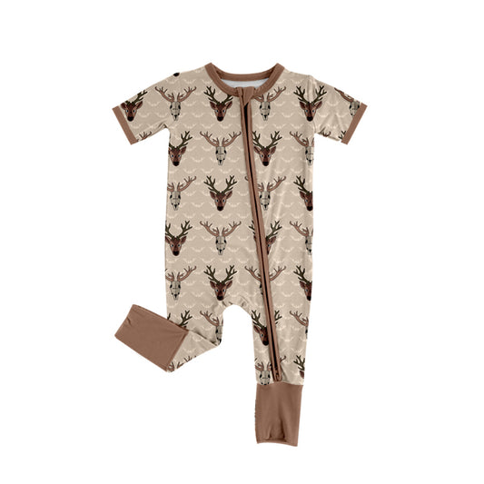 (Pre-order)SR3103 Deer Brown Print Baby Boys Zipper Sleeper Romper