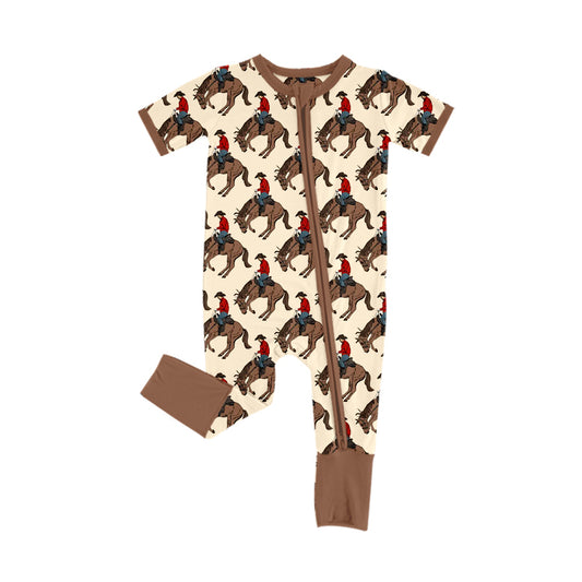 (Pre-order)SR3104 Rodeo Western Print Baby Boys Zipper Sleeper Romper