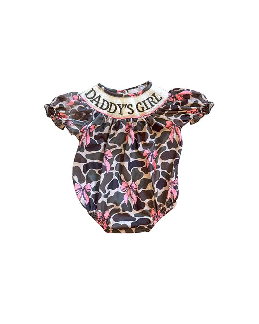 (Pre-order)SR3105 Daddy's Girl Camo Bows Print Baby Girls Summer Bubble Romper