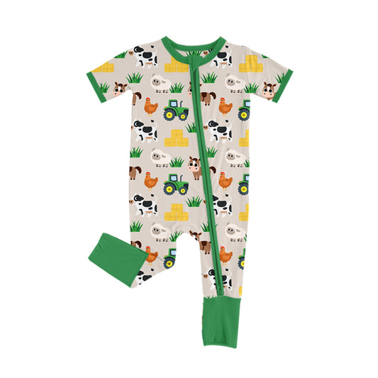 (Pre-order)SR3108 Farm Animals Print Baby Boys Zipper Sleeper Romper