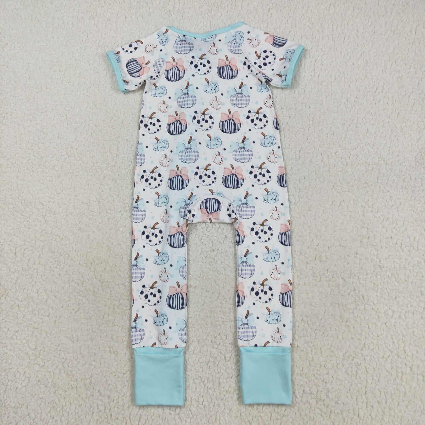 SR3109 Pumpkin Bows Print Baby Girls Fall Zipper Sleeper Romper