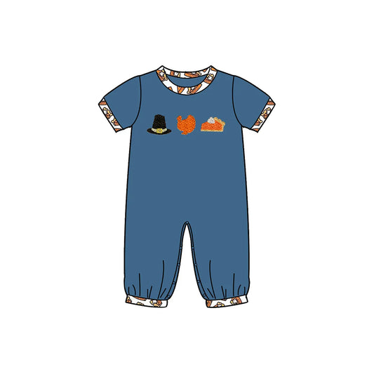 (Pre-order)SR3111 Turkey Pie Blue Print Baby Boys Thanksgiving Romper