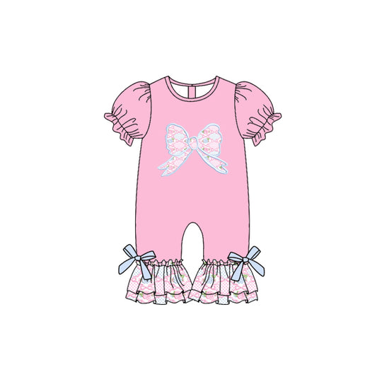 (Pre-order)SR3113 Flowers Bows Pink Print Baby Girls Romper