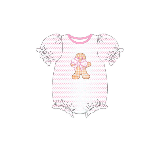 (Pre-order)SR3114 Gingerbread Bow Pink Dots Print Baby Girls Christmas Romper