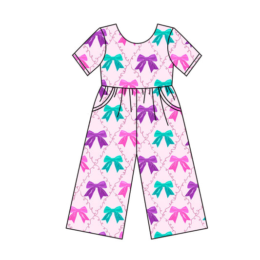 (Pre-order)SR3120 Colorful Bows Print Pockets Girls Summer Jumpsuits