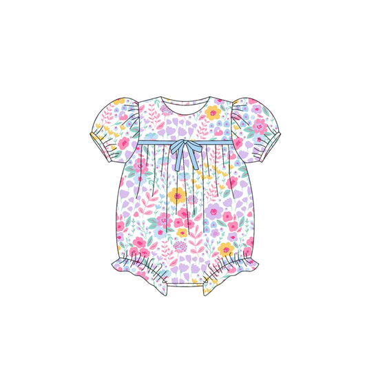 (Pre-order)SR3123 Colorful Flowers Print Baby Girls Summer Romper